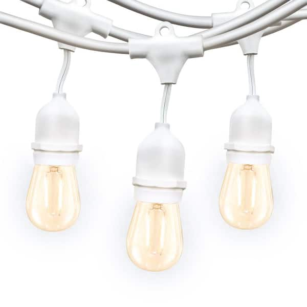 Brightech Ambience Pro White 15-Light 48 ft. Outdoor Plug-in 2W 2700k LED S14 Hanging Edison Bulb String-Light