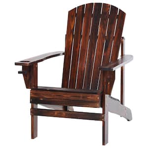 Brown Wood Adirondack Chair for the Deck with Ergonomic Design and a Built-In Cup Holder