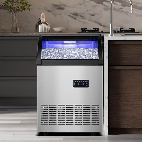19 in. 145 lbs. per day High-Density Ice Cube Freestanding Ice Maker Water Spray Ice-Making in Silver w/ 3-Exhaust Fans
