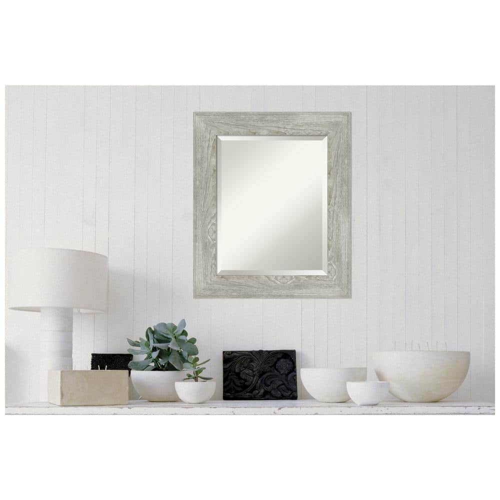 Dove Greywash Rustic Woodgrain 22" x 26" Bathroom Vanity Mirror