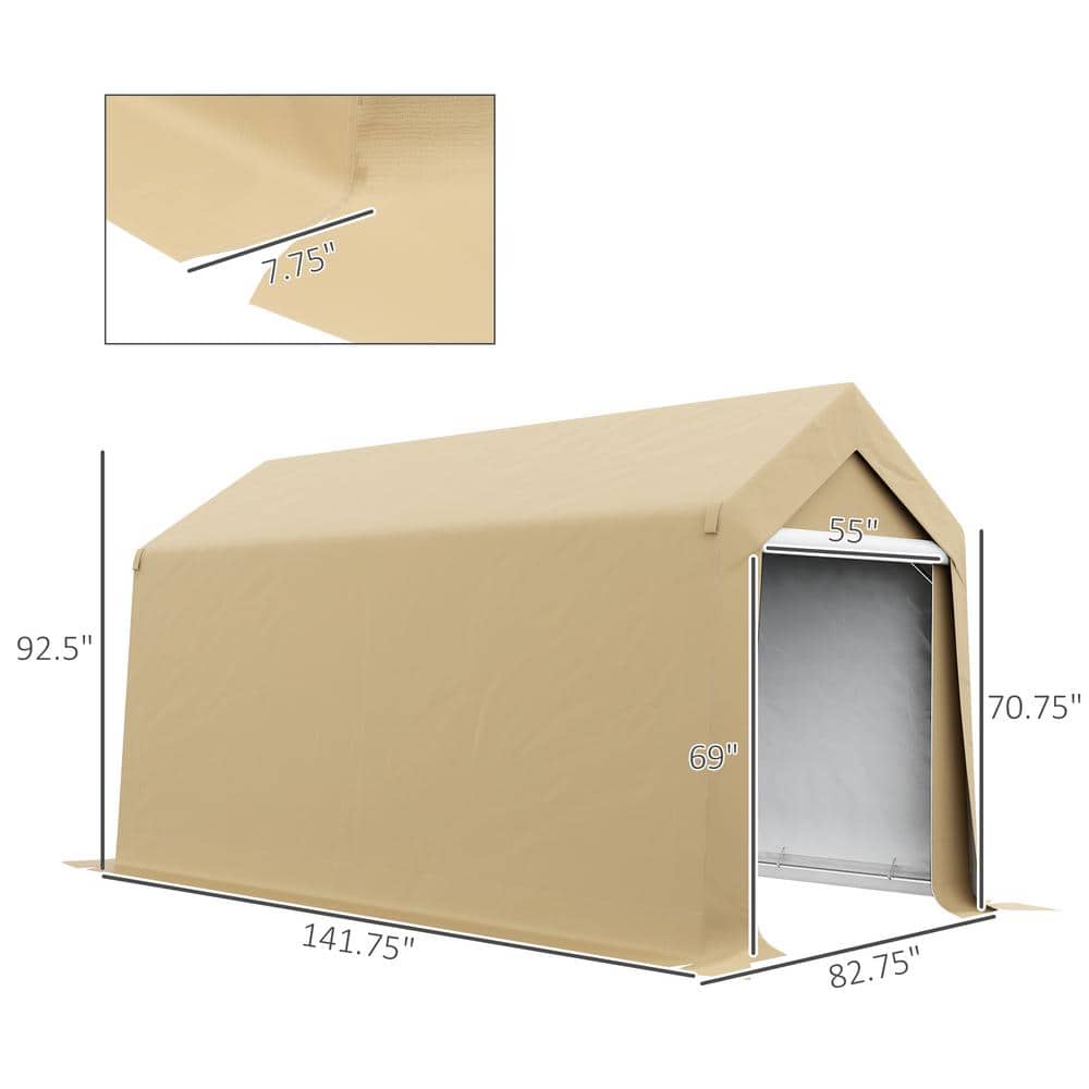Beige 7' x 12' Portable Storage Tent with Windows