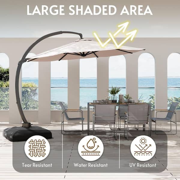 12 x 16 patio umbrella canzas LAZZO 12 ft. Cantilever Patio Umbrella with Base, Aluminum Offset 360° Rotation Outdoor Umbrella, Champagne