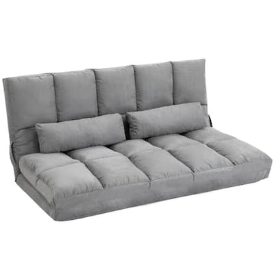 51.25" Grey Suede Double Floor Sofa Bed with 7-Position Adjustable Backrest