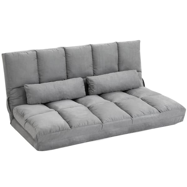 Abnormal Hearing impaired effort HOMCOM 51.25" Grey Suede Double Floor Sofa Bed with 7-Position Adjustable  Backrest 833-932V80GY - The Home Depot