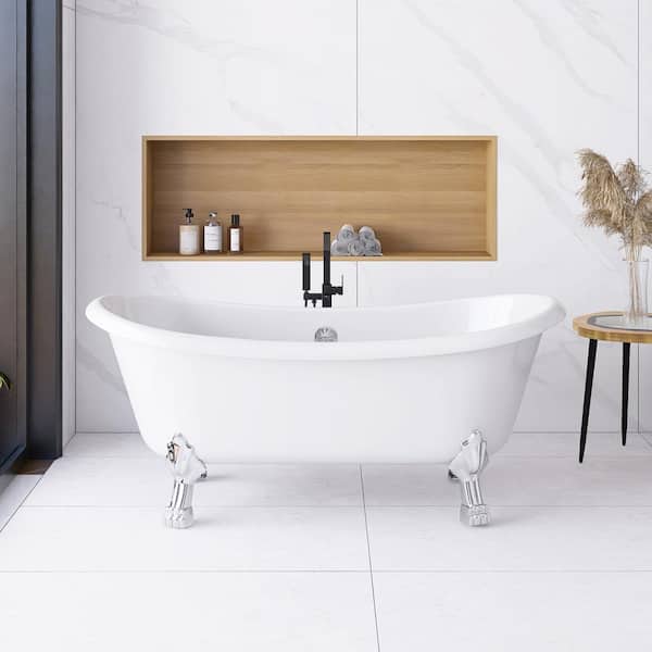 Staykiwi 67 in. x 30 in. Freestanding Acrylic Soaking Bathtub in Glossy White