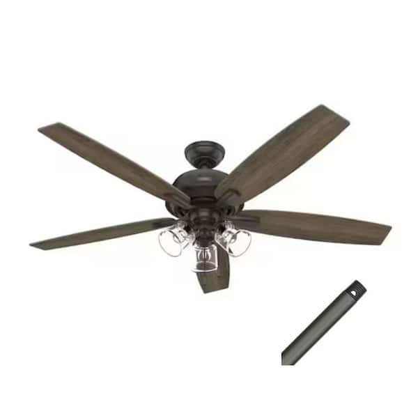 Dondra 60 in. Noble Bronze Ceiling Fan with Light Kit and 12 in. Extension Downrod Combo