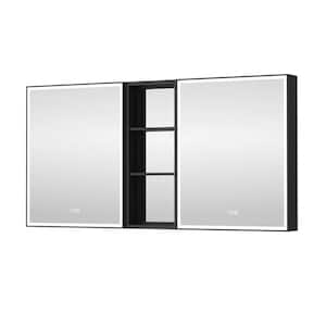 60 in. W x 30 in. H Rectangular Black Framed Aluminum Medicine Cabinet with Mirror and LED Light, Recessed/Surface Mount
