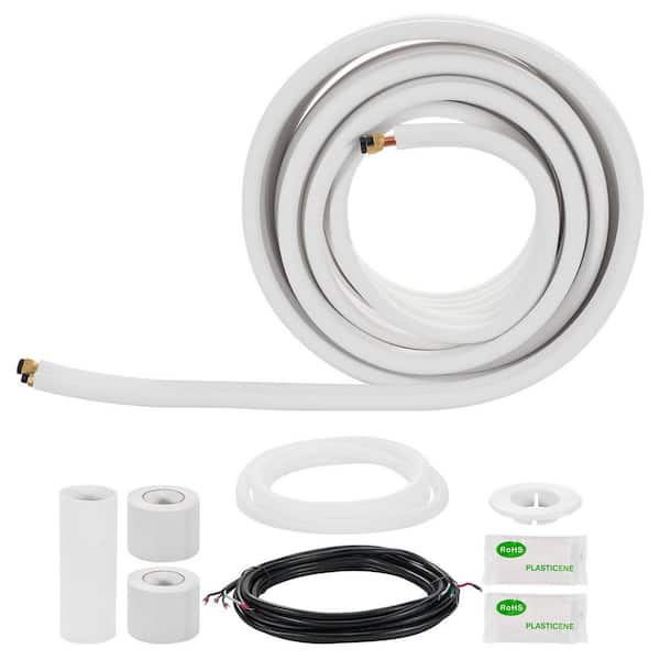 1/4in. & 3/8in. OD AC Copper Tubing Pipe, 50ft. Mini Split Line Set 3/8 White PE Thickened Insulated Coil w/ Flared Nuts