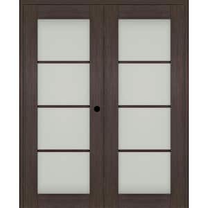 Vona 72"x 96" Left Hand Active 4-Lite Frosted Glass Veralinga Oak Wood Composite Double Prehung French Door