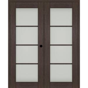 Vona 60"x 80" Left Hand Active 4-Lite Frosted Glass Veralinga Oak Wood Composite Double Prehung French Door