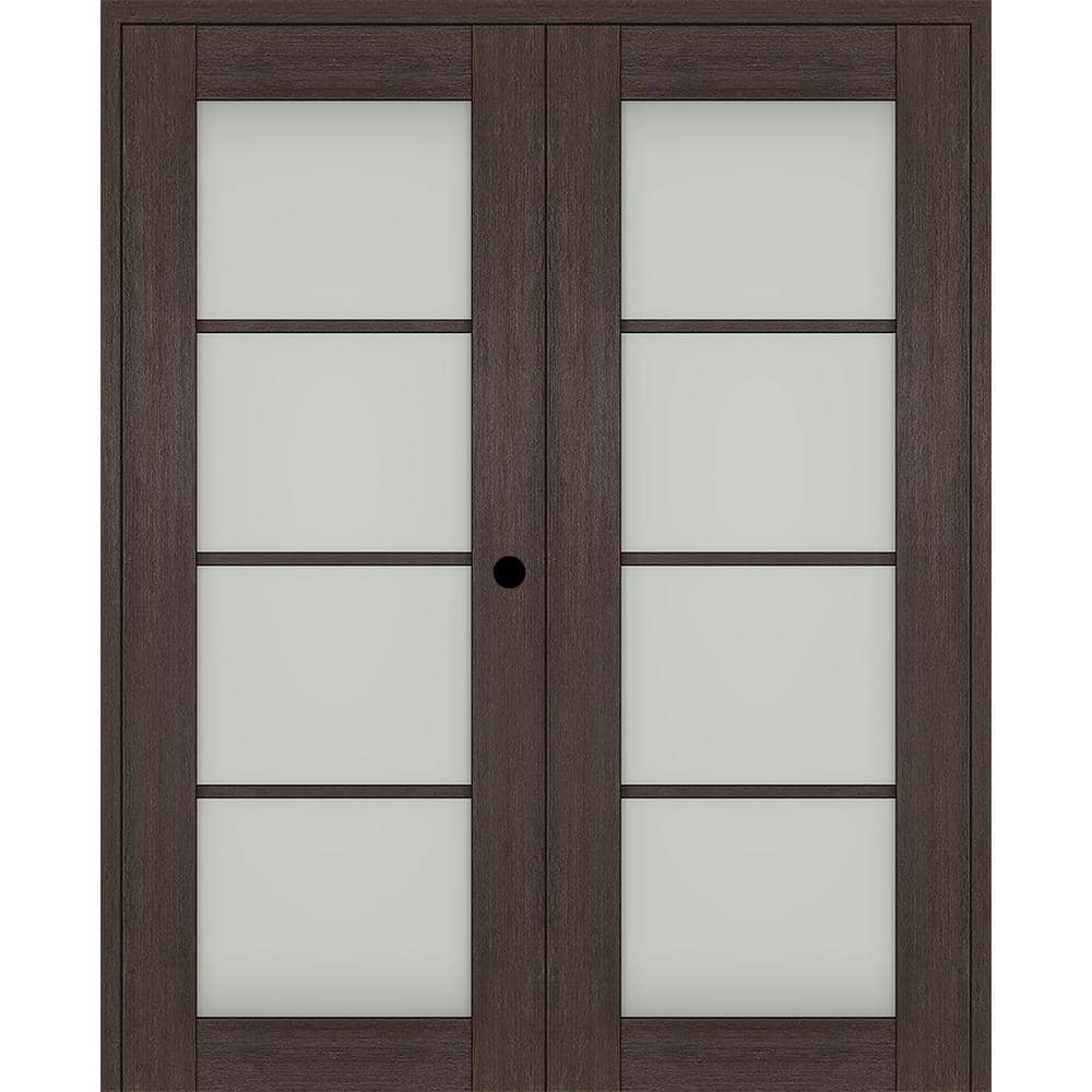 "Vona 60""x 96"" Left Hand Active 4-Lite Frosted Glass Veralinga Oak Wood Composite Double Prehung French Door" price history on PriceWatchPro