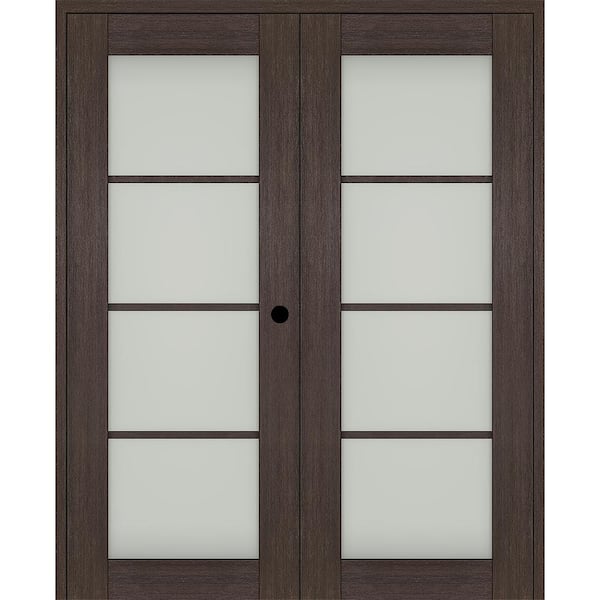 Belldinni Vona 60"x 96" Left Hand Active 4-Lite Frosted Glass Veralinga Oak Wood Composite Double Prehung French Door