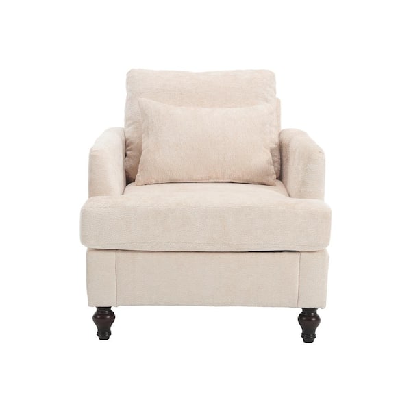 HOMEFUN Modern Oversized Beige Chenille Wood Frame Upholstered Accent Armchair