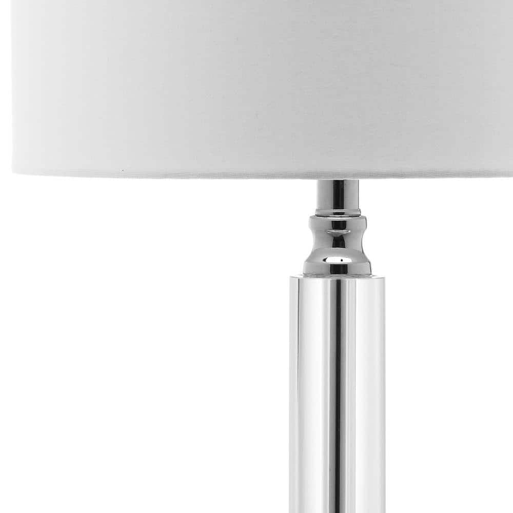 Deco Column Crystal Table Lamp Set with White Drum Shades