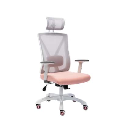 Pink Fabric with Adjustable Lumbar Support and Armrests Breathable Mesh Back Padded Seat Ergonomic Task Office Chair