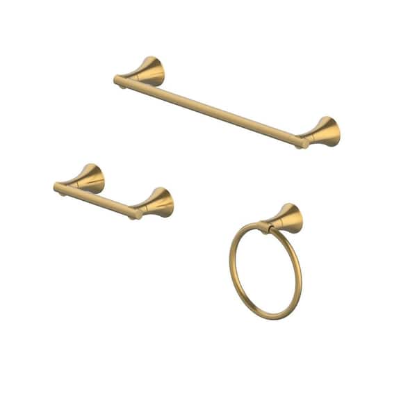 Glacier Bay Arendell 3-Piece Bath Hardware Set with 24 in. Towel Bar, Towel Ring and TP Holder in Matte Gold