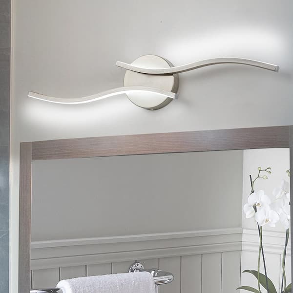 Halia 2-Light 23.6 in. Mordern Integrated LED Nickel Bath Vanity Light with Curve Shape