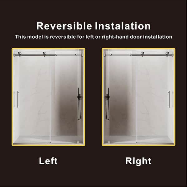 UKS03 60 in. W x 66 in. H Sliding Frameless Bathtub Door in Brushed Nickel with EnduroShield 5/16 in. SGCC Clear Glass