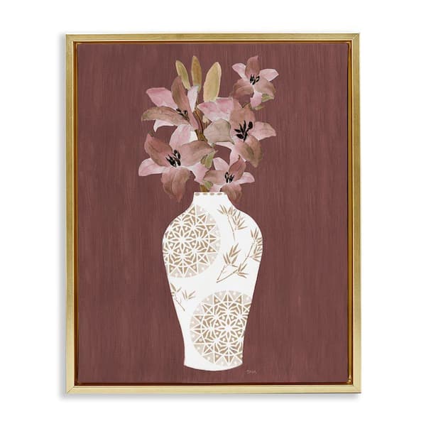 Stupell Industries Boho Geometric Vase by Janet Tava Gold Floater Frame Nature Graphic Art Print 31 in. x 25 in.
