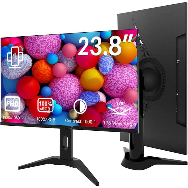 23.8 Inch Frameless Computer Monitor FHD 1920x1080 with Multi-Function Stand HDMI VGA USB Ports Built-in Speakers