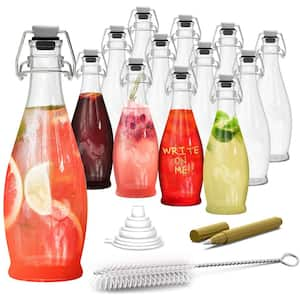 17 oz. Glass Bottles with Swing Top Stoppers, Bottle Brush, Funnel, and Gold Glass Marker (Set of 12)