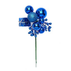 Blue Christmas Ball Gift Berry Ornament Pick (Set of 12)