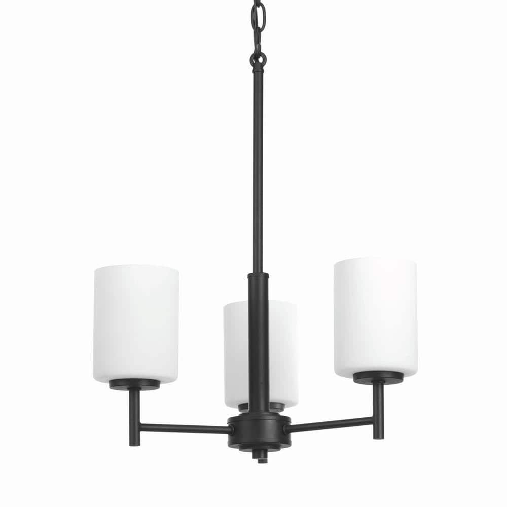 Replay 20'' Black Steel Chandelier with Etched Glass Shades