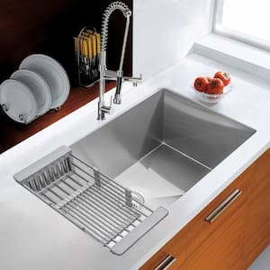 Handmade Undermount Stainless Steel 30 in. x 18 in. Single Bowl Kitchen Sink with Drying Rack