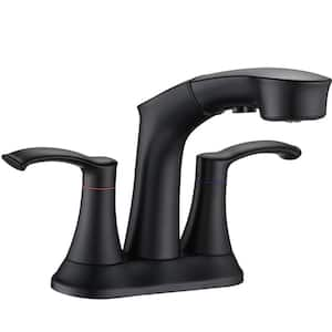 4 in. Centerset Pull Out Sprayer Faucet Double Handle High Arc Bathroom Faucet in Matte Black