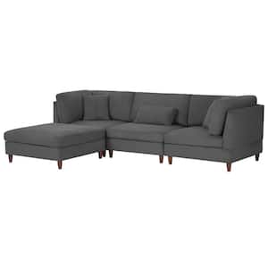 122.7 in. Square Arm 4-Piece L-Shaped Corduroy Fabric Modular Free Combination Sectional Sofa in. Gray
