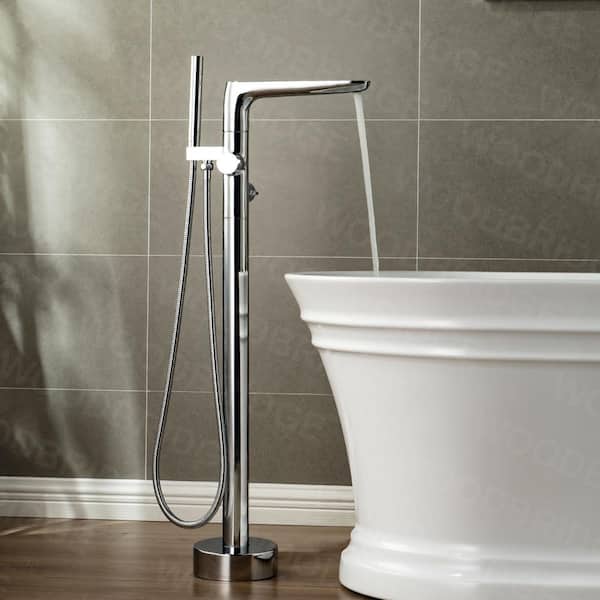 WOODBRIDGE Beaumont Single-Handle Freestanding Floor Mount Tub Filler Faucet with Hand Shower in Chorme