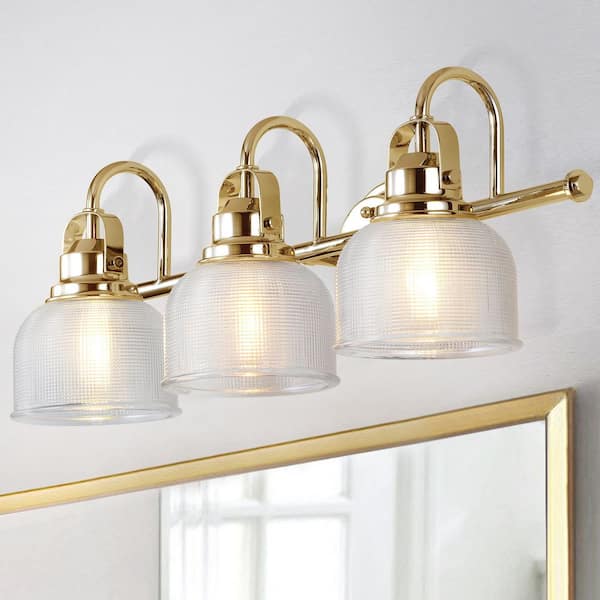 JONATHAN Y Virginia 25.25 in. 3-light Brass Gold Metal/Glass LED Vanity Light