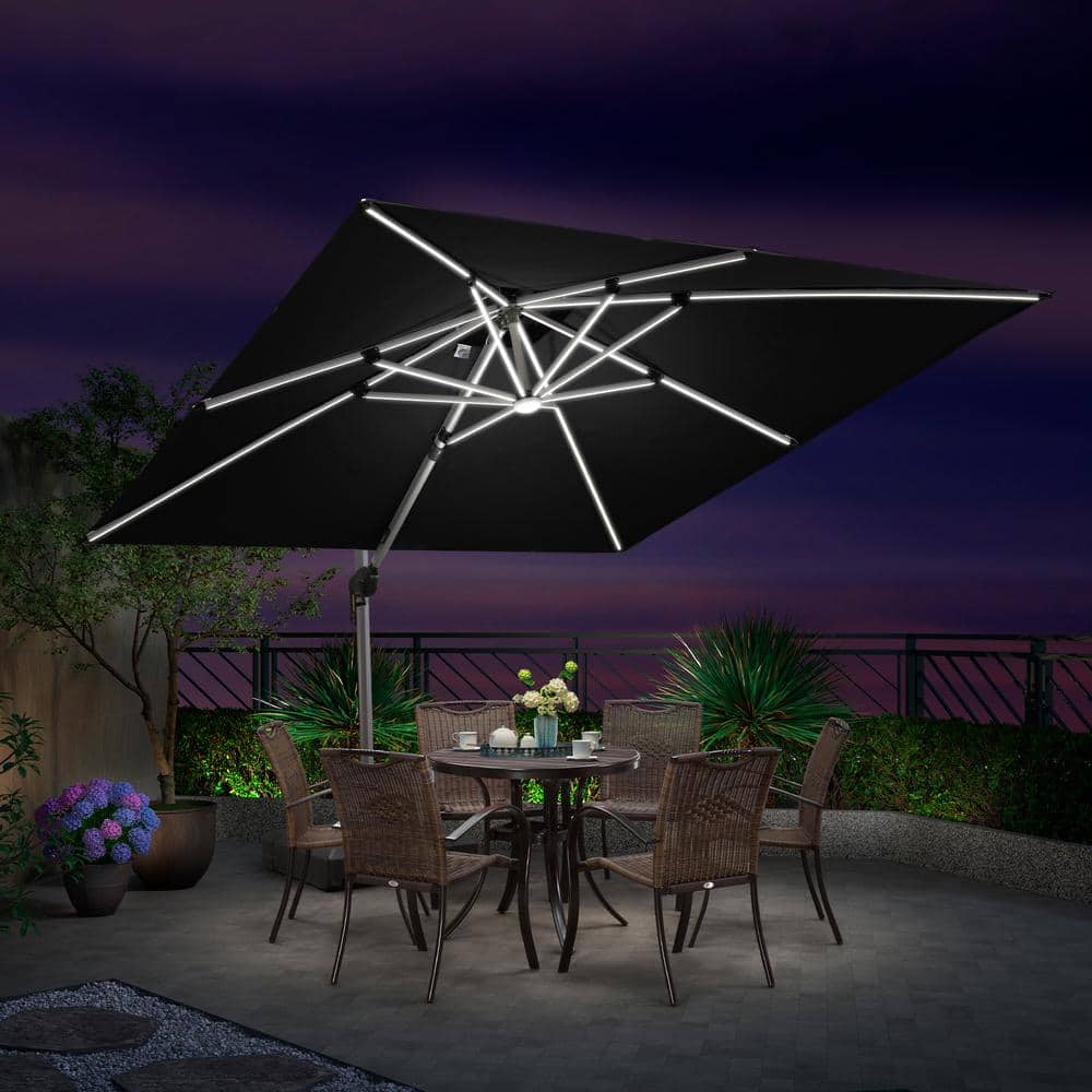 PURPLE LEAF 11 ft. Square Aluminum Solar Powered LED Patio Cantilever