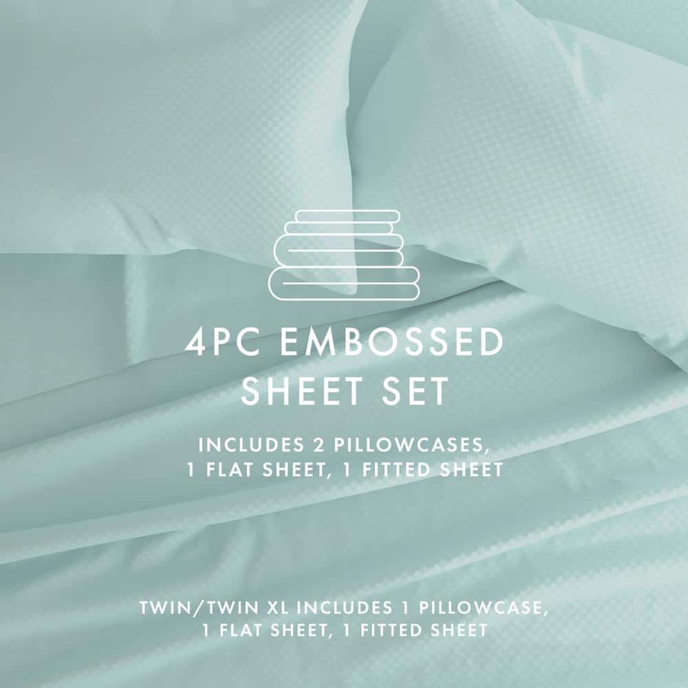 Aqua Embossed Microfiber California King Sheet Set