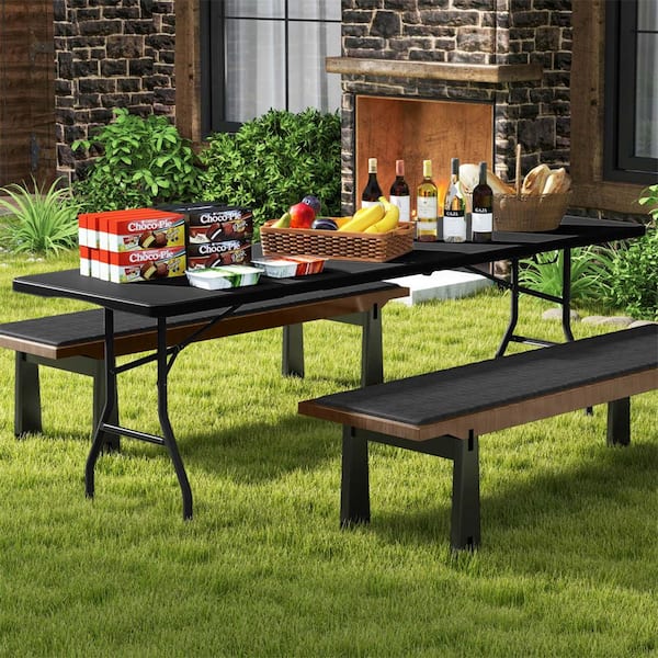 Costway 96 in. Black Rectangle Metal Portable Folding Table with