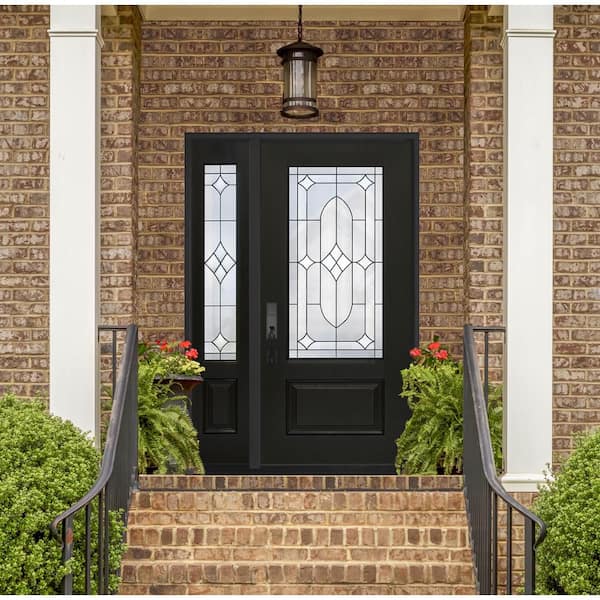 Regency 53 in. x 80 in. 3/4L Axis Glass RHIS Onyx Stain Mahogany Fiberglass Prehung Front Door w/ 14 in.-3/4SL 4-9/16