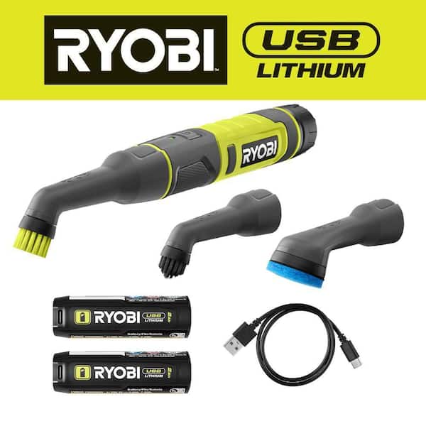 USB Lithium Cordless Compact Detail Scrubber Kit w/ (2) 2Ah Batteries and Charging Cable