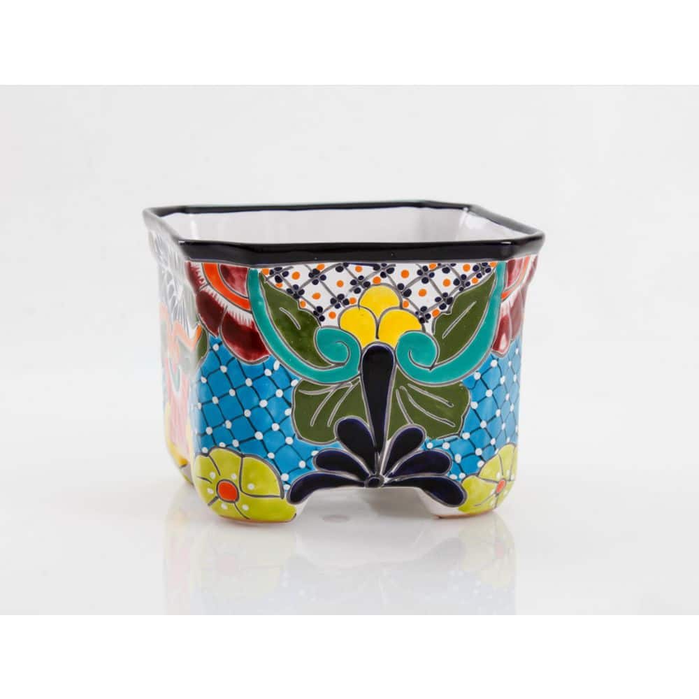 Medium Square 9.5 in. H x 10.5 in. W Talavera Ceramic Indoor Planter