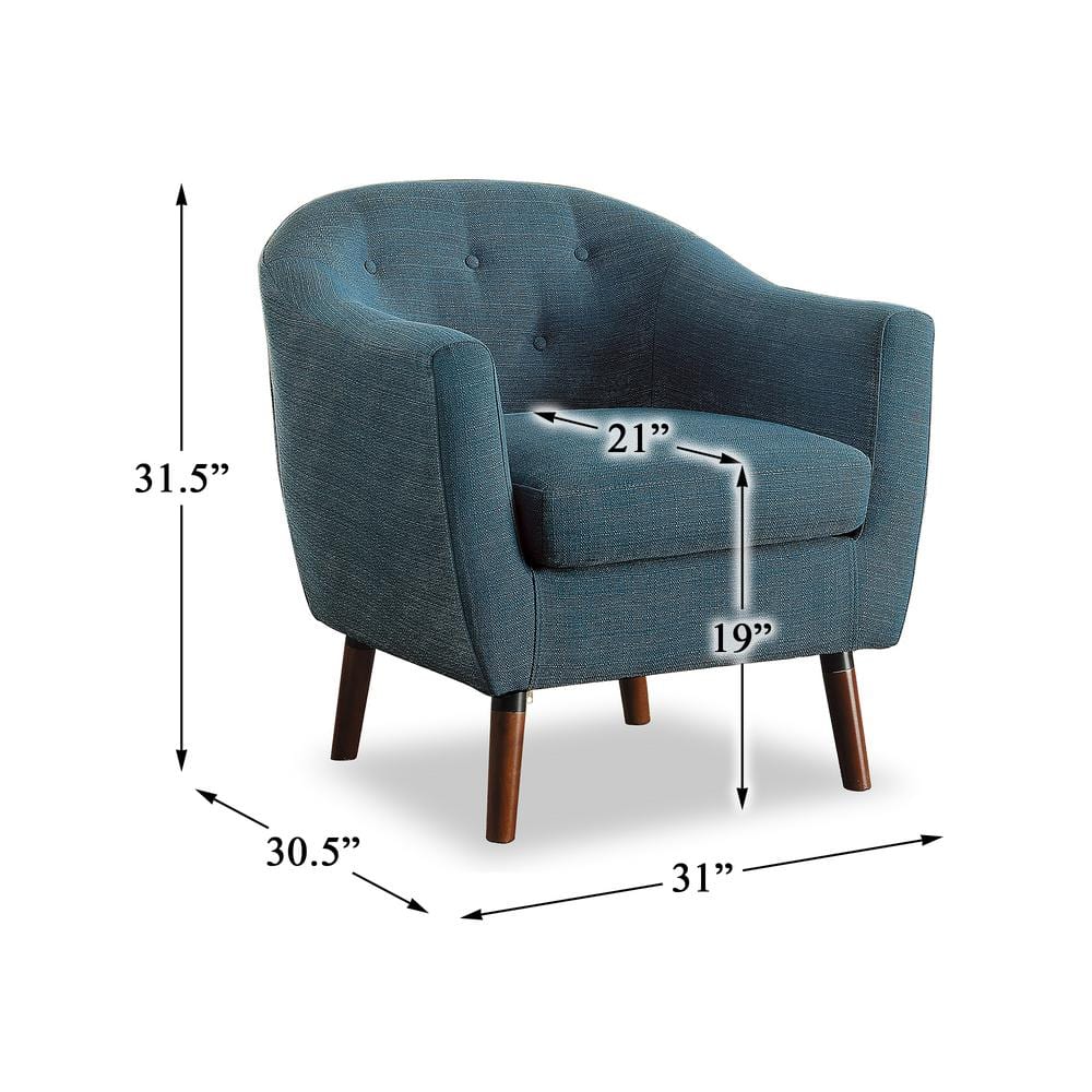 Scandinavian Blue Barrel Accent Chair in Solid Wood
