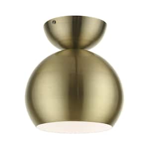 Stockton 8 in. 1-Light Antique Brass Globe Semi-Flush Mount