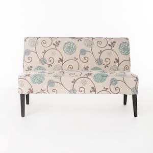 Milani White and Blue Floral Polyester 2-Seater Loveseat