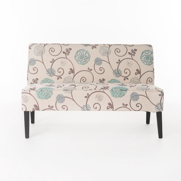Noble House Milani White and Blue Floral Polyester 2-Seater Loveseat