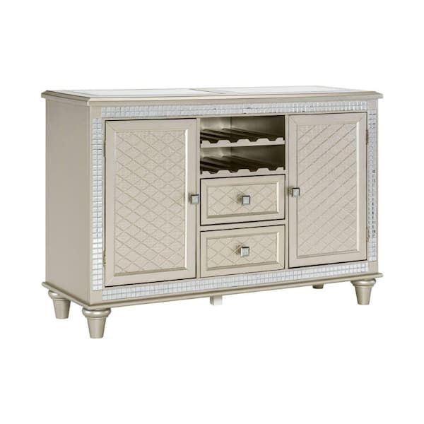 Benjara Silver Glass Top 18 in. Sideboard with 3-Drawers