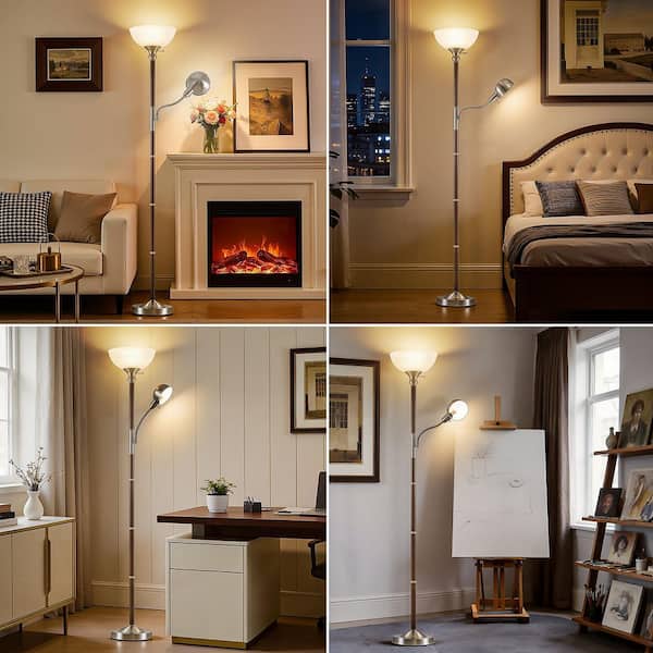 NatySwan 72 in. Wood Walnut Torchiere Floor Lamps Standing Lamp