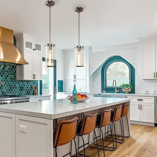 Briignite 1-Light Nickel Pendant Light Modern Industrial Fixture for Kitchen Island and Dining Room with Clear Glass Shade