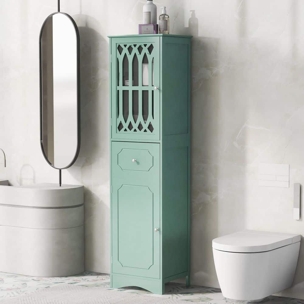 17 in. W x 14 in. D x 64 in. H Green MDF Linen Cabinet with Drawer and Door in Green price history on PriceWatchPro