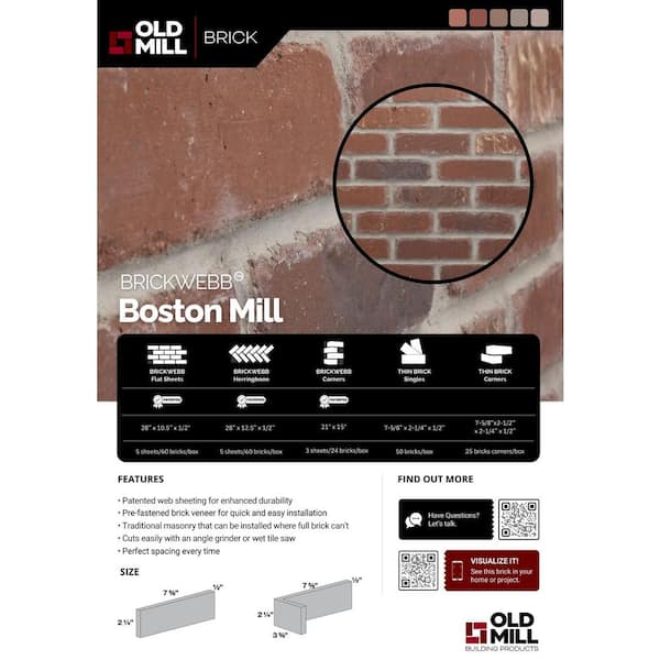 28 in. x 12.5 in. x 1/2 in. (8.7 sq. ft.) Brickwebb Herringbone Boston Mill Thin Brick Sheets (Box of 5-Sheets)