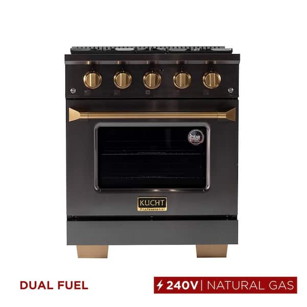 Gemstone 30 in. 4.2 cu. ft. 4-Burners Dual Fuel Range for Natural Gas with Convection Oven in Titanium Stainless Steel