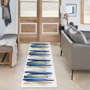 Washables Blue Multicolor 2 ft. x 8 ft. Abstract Contemporary Runner Area Rug