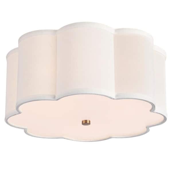 12.5 in. Cream White Fabric Drum LED Flush Mount Ceiling Light Fixture for Nursery, Kids Room (Bulbs Not Included)-3 E26